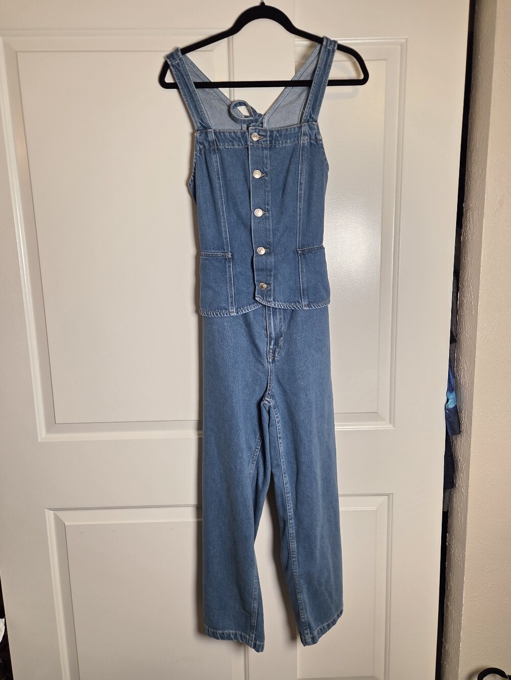We The Free Hazel Jumpsuit Denim Blue Jean Jumper Open Back Sleeveless Small - Picture 3 of 12